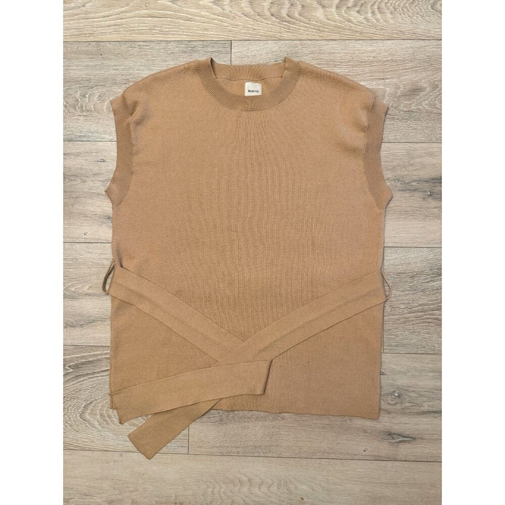 Maeve Anthropologie Belted Sleeveless Sweater Vest Camel Beige Knit‎ Small